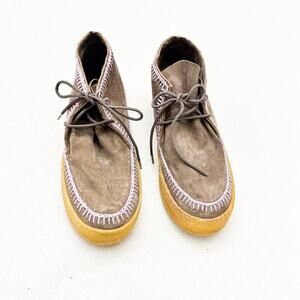 Anthropologie Laidback London Crochet Mocassin Suede Accented Booties Size 38